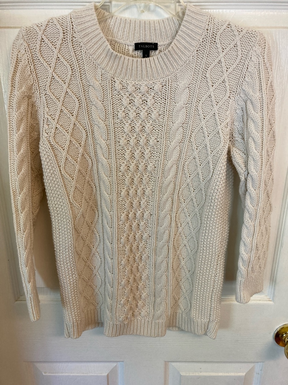 Talbots Cream Cable Knit Crewneck Sweater